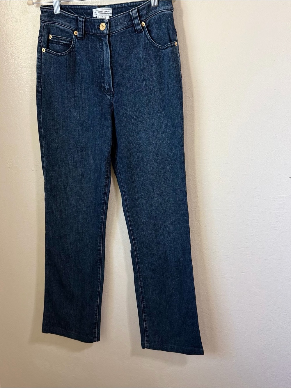 Vintage St. John Sport High Rise Straight Leg Blue Denim Jeans Size2 Gold Button - Picture 2 of 13